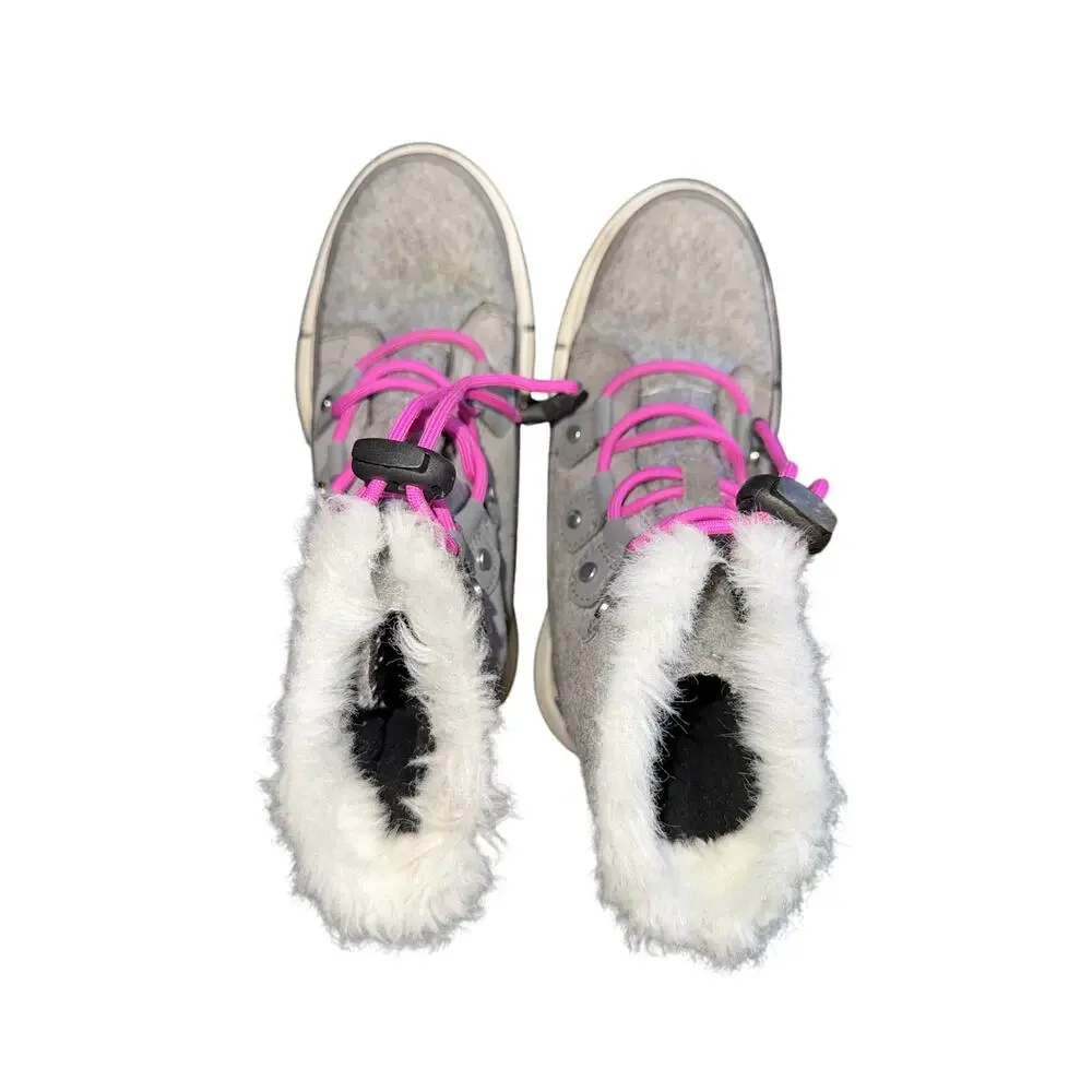 Sorel Waterproof Explorer Faux Fur Lined Boot - Quarry - size 1 kids - D-O4